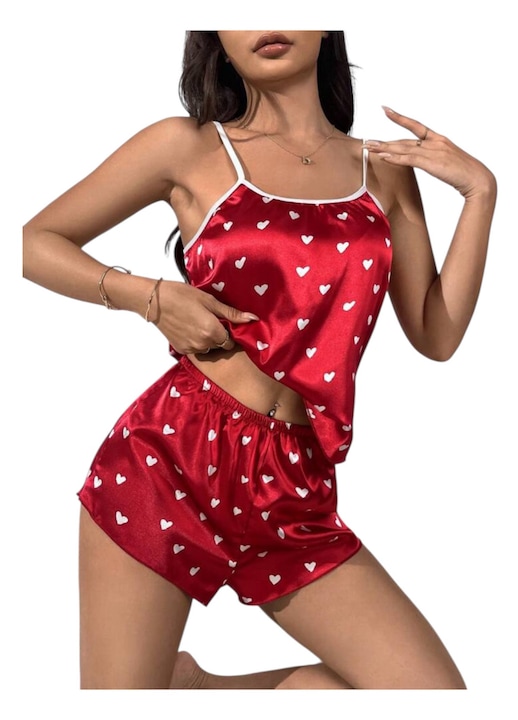 Pijama de damă din 2 piese, roșu, satin, mărimea M INTL