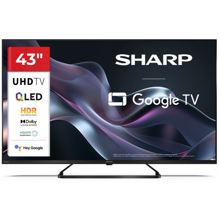 Телевизор Sharp LC-43HP6265E, 43”, 4K, Ultra HD, QLED, Google TV, Черен