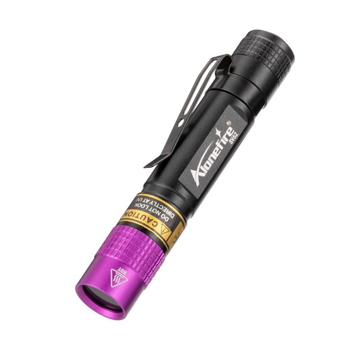 Mini lanternă UV Alonefire SV62, pentru verificarea bancnotelor, cu lumină LED, cu baterii AAA