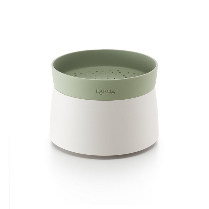 Съд за готвене на ориз и киноа в микровълнова Lekue 1009033, 1 литър, До 4 порции, 17.8x13 см, -20 до +100C, Бял/Зелен