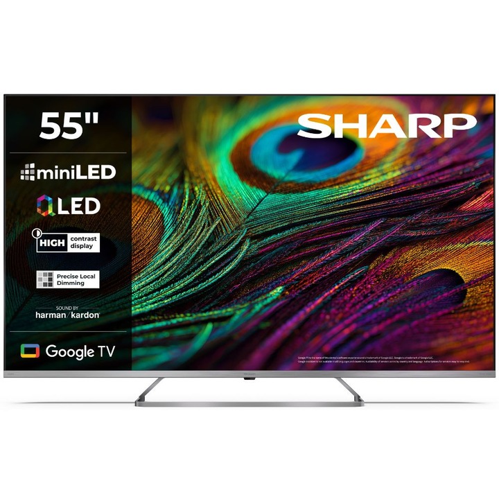 Телевизор Sharp LC-55JP7765E, 55”, 4K, Ultra HD, QLED, MiniLED, Google TV, Черен