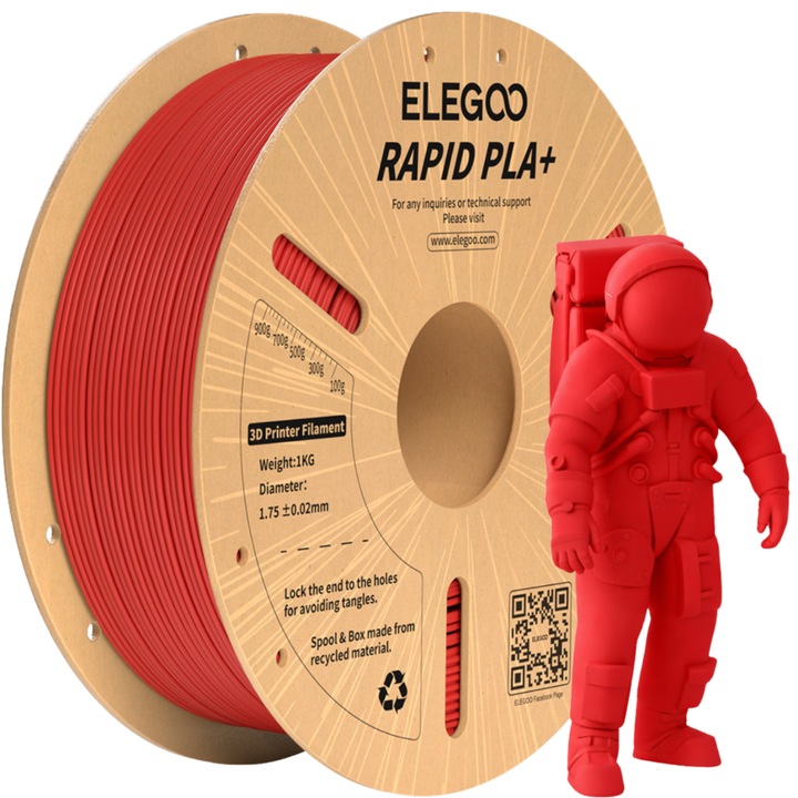 Филамент, Elegoo Rapid PLA+, 1кг, Червен, за 3D принтер