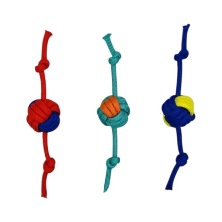 3 darabos kutyakiképző játék szett, labdával és kötéllel, többszínű