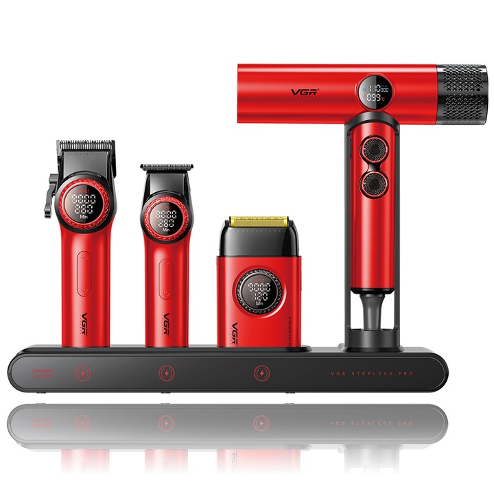 Комплект машинки за подстригване VGR Stepless 4в1 за барбер / фризьори