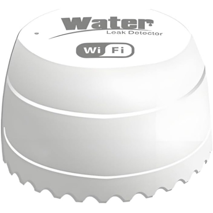 Senzor Inundatie Wireless Tuya Smart, Alarma 60dB, Notificari Aplicatie, Autonomie 24 luni, Compatibil Alexa si Google Assistant, OUYLAF, Alb
