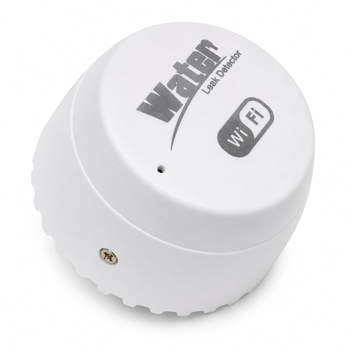 Senzor Inundatie Wireless Tuya Smart, Alarma 60dB, Notificari Aplicatie, Autonomie 24 luni, Compatibil Alexa si Google Assistant, OUYLAF, Alb
