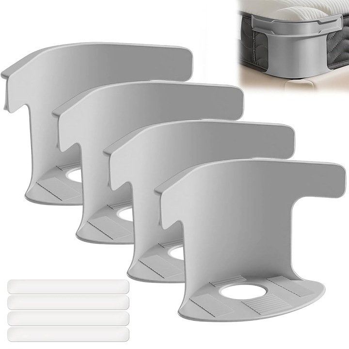 OUYLAF lepedőrögzítő készlet, 4 darabos, szürke, egyszemélyes és kétszemélyes matracokhoz