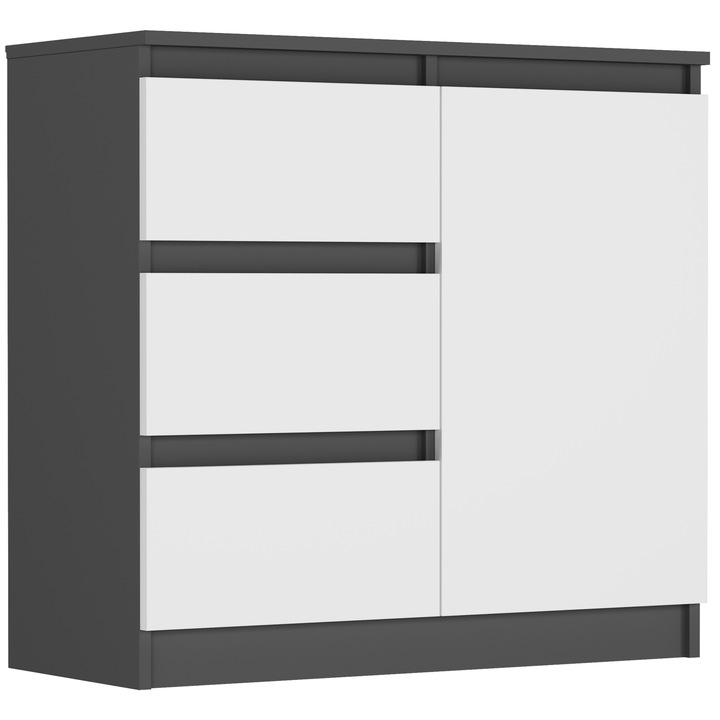 Comodă Framire, antracit cu alb, 80x76x33cm, set auto-asamblare