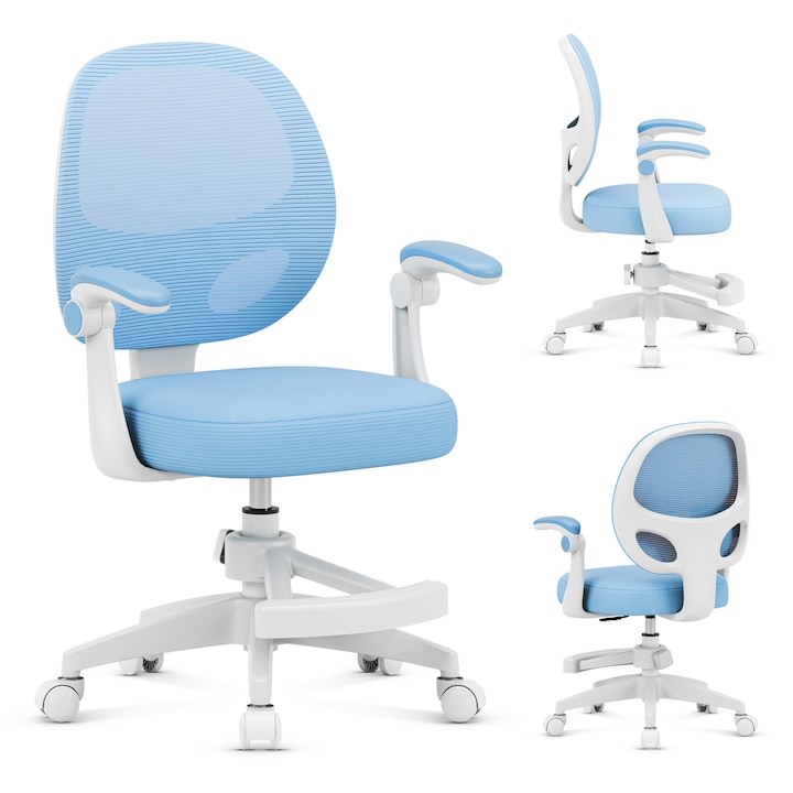 Scaun de Birou pentru Copii, Mark Adler, Junior 3.1, Ergonomic, Inaltime Reglabila, Cotiere Pliabile, Suport pentru Picioare Reglabil, Material Respirabil, Scaun Birou Cu Suport Picioare Retractabil, Albastru