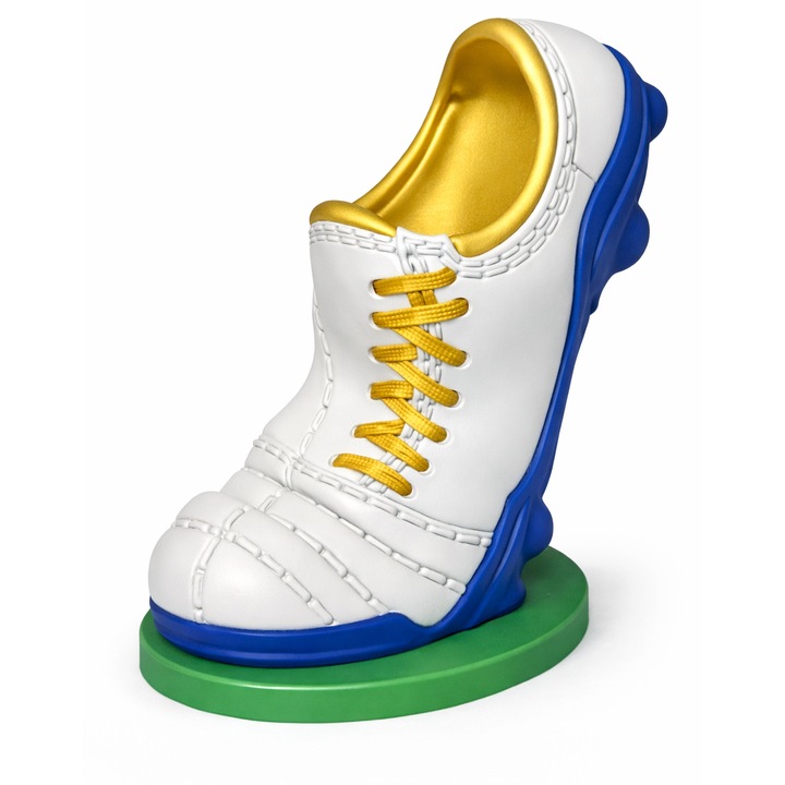 Suport Controller Gheata Fotbal 3D – Stand Gamer PS5, PS4 & Xbox, 22 cm – Culori inspirate din fotbal: Real Madrid (Alb-Auriu-Albastru)