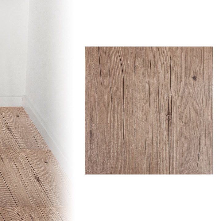 Placa autocolanta pentru perete si podea, 30,5 x 30,5 cm, DecoMeister®, Model Stejar Inchis, PP040