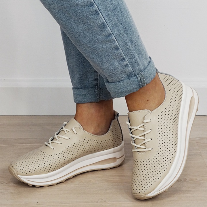 Sneakersi bej perforati din piele naturala 5122 M2 19255, Bej