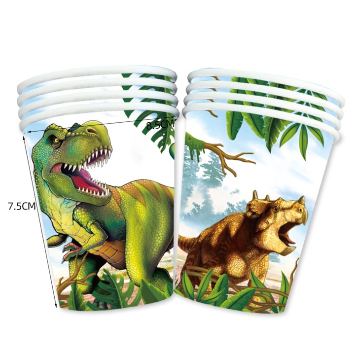 Set 10 pahare carton, Festy, tematica Dinozauri, 260 ml, multicolor