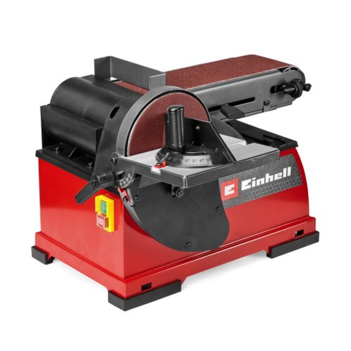 Masina stationara de slefuit cu banda/disc Einhell TE-US 400, 400 W, disc Ø 150 mm, banda 100 x 914 mm, viteza maxima banda 348 m/min, inclusiv accesorii