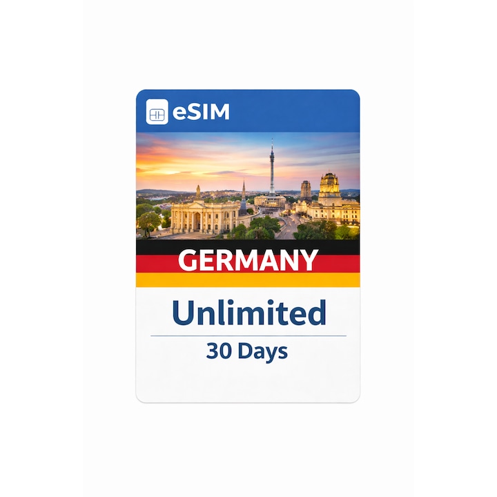 Set Pre-plătit eSIM Germania, NextSIM, Date Mobile Nelimitate, 30 zile, Telekom/Vodafone/O2, Activare Instantă