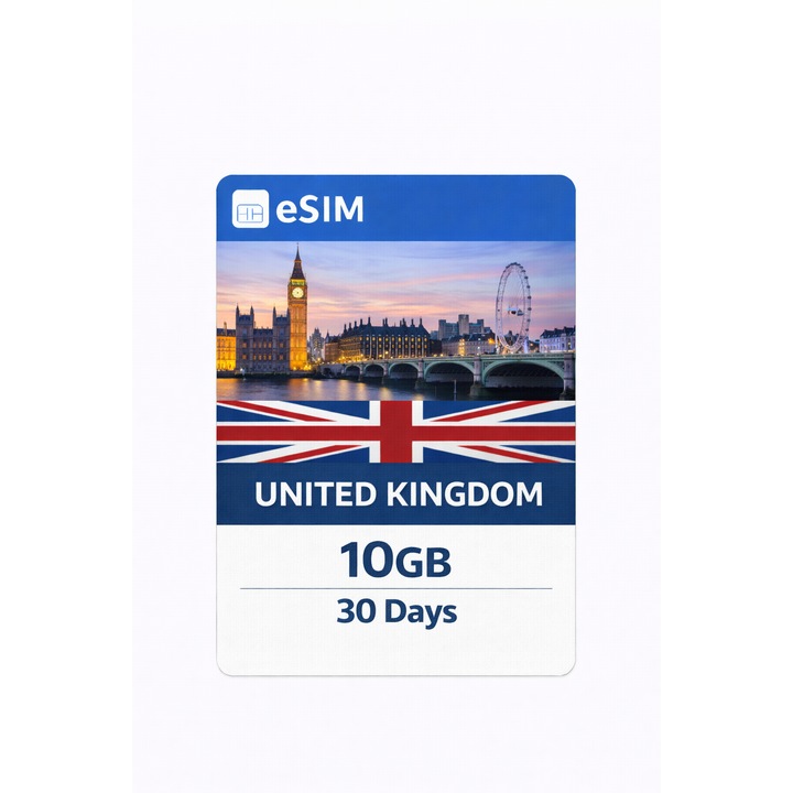 Set eSIM NextSIM 10 GB, 30 zile, activare instantă, Regatul Unit, multicolor