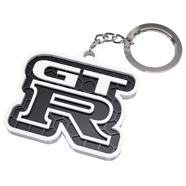 Breloc chei auto, woodmag, GTR alb cu accente negre, design fagure