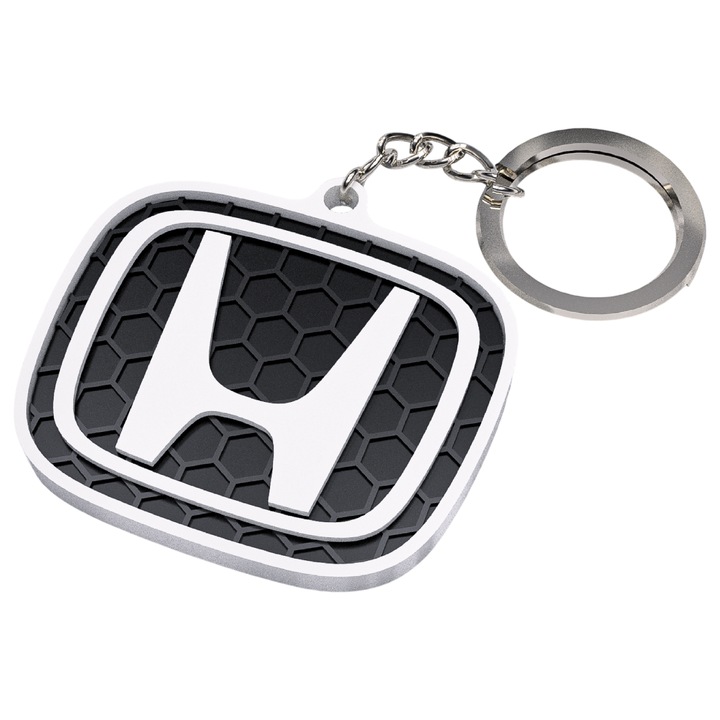 Breloc chei auto, woodmag, HONDA alb cu accente negre, design fagure