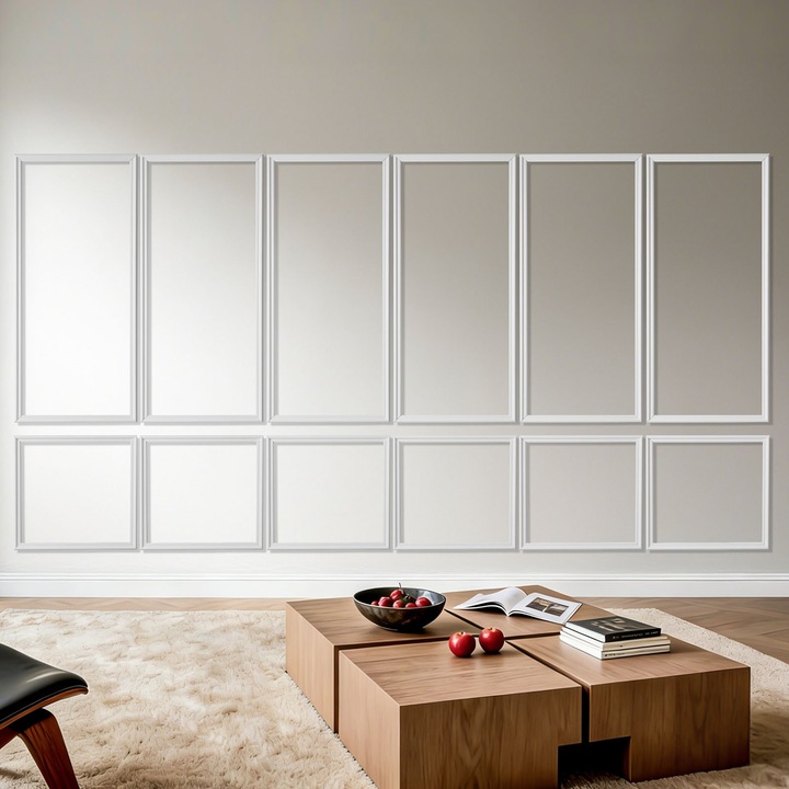 Panouri decorative perete, Kit lambriu, Set 6 bucati, Polistiren usor, vopsibil, Usor de montat, Rezistent la apa, Dimensiuni 61x137 cm + 61x61 cm, Alb