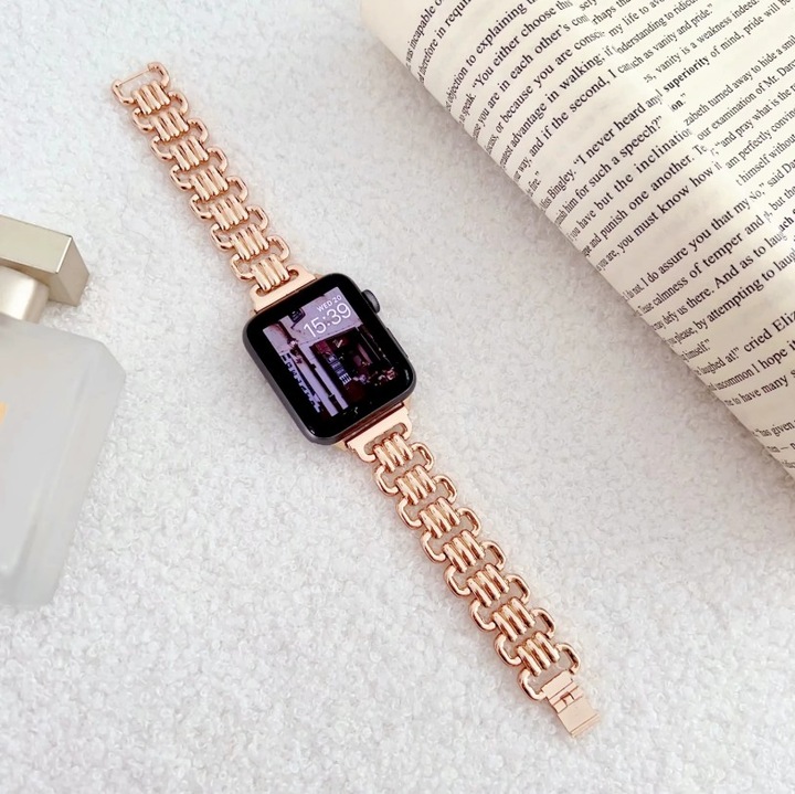 Каишка Wave Link за Apple Watch, елегантен дизайн, вълнообразни връзки, метал, розово злато - 38/40/41 мм