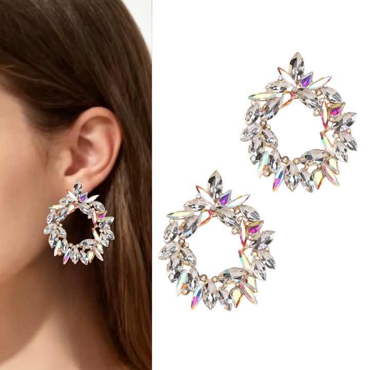 Cercei aurii rotunzi cu zirconiu, 5, 20x4, 50cm, set elegant