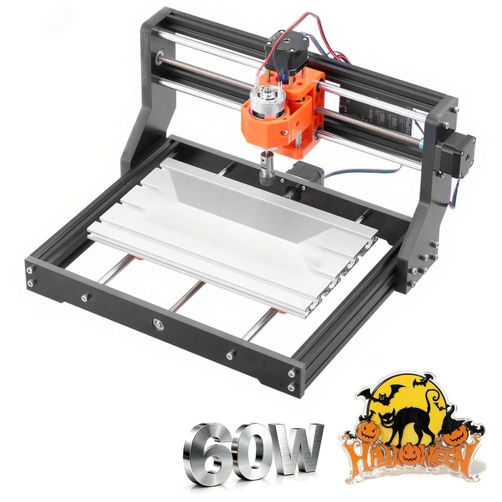 Masina de frezat CNC 3018, 3 axe, 60W, zona de lucru 300x180x40mm, cadru din aliaj de aluminiu