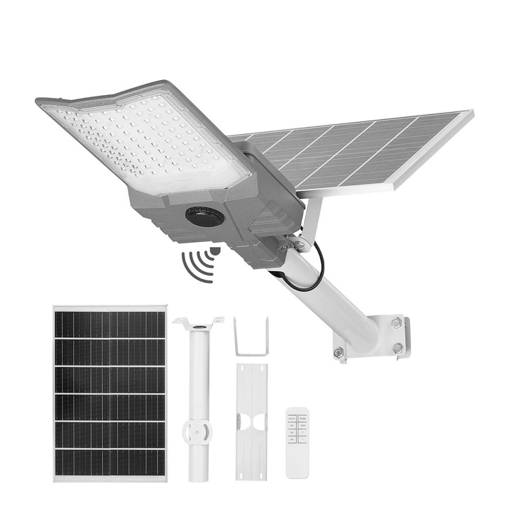 LED соларна улична лампа, 12000 W, 900000 lm, RF дистанционно управление, студено бяла светлина, пълен комплект