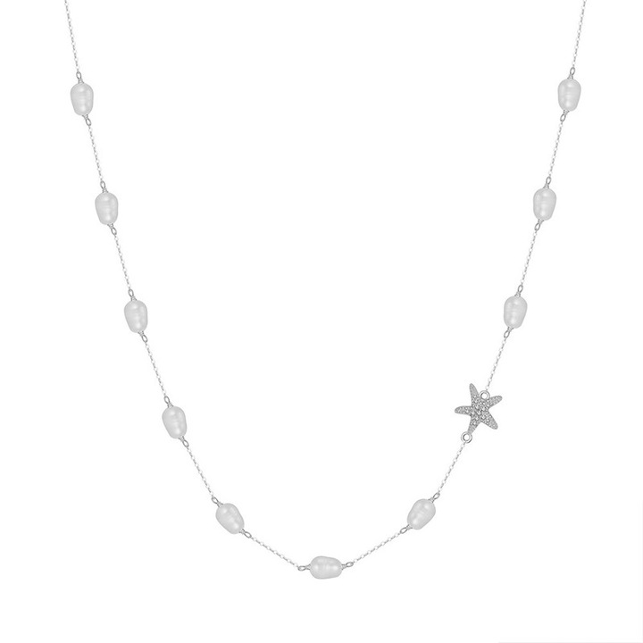 Colier argint 925 placat cu rodiu, perle naturale, steluta de mare