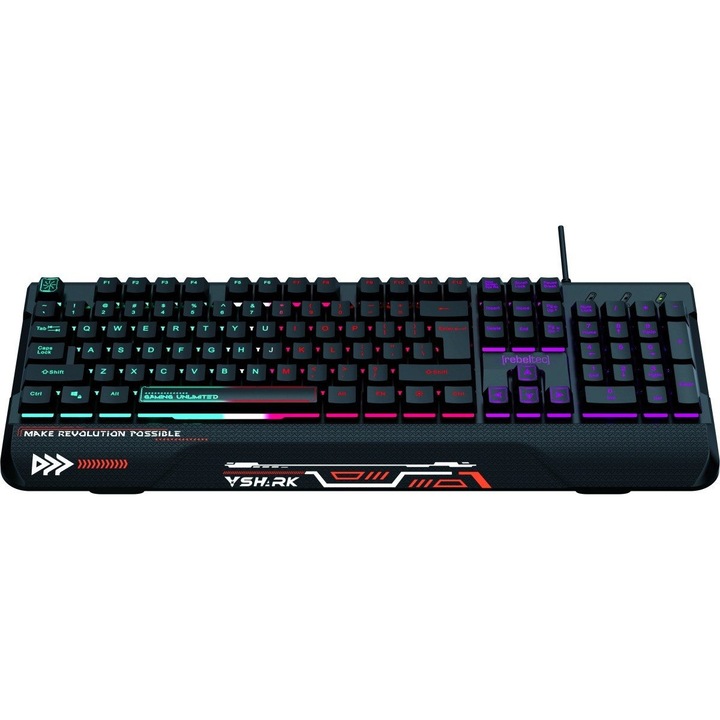 Tastatură gaming Rebeltec SHARK, RGB, impermeabilă, 104 taste, USB