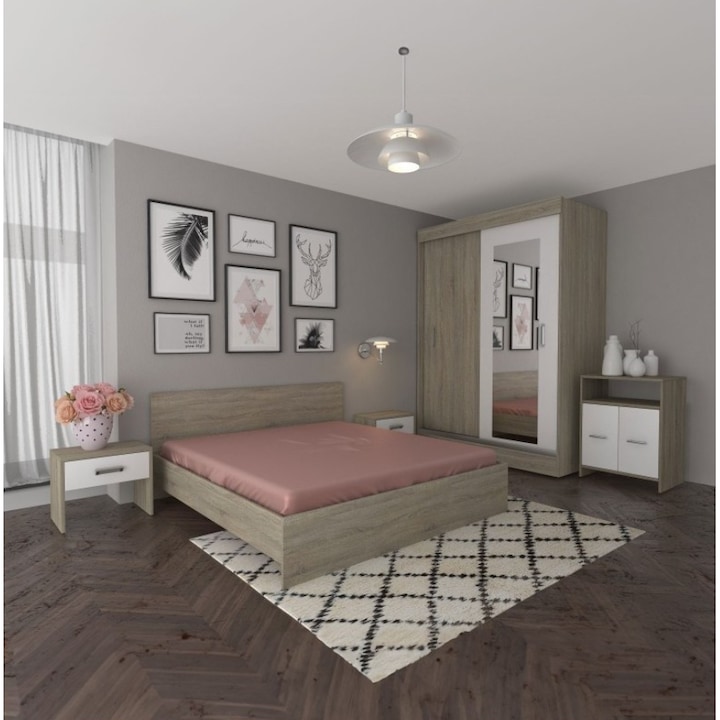 Dormitor AmzMob Dormitor Ines Sonoma 160x200 + Comoda