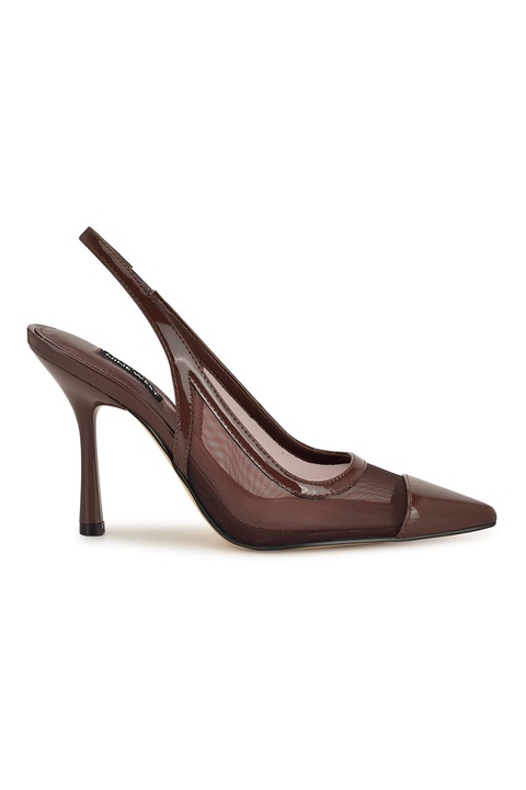 NINE WEST, Pantofi slingback cu varf ascutit si piele lacuita Jermain, Maro pamantiu