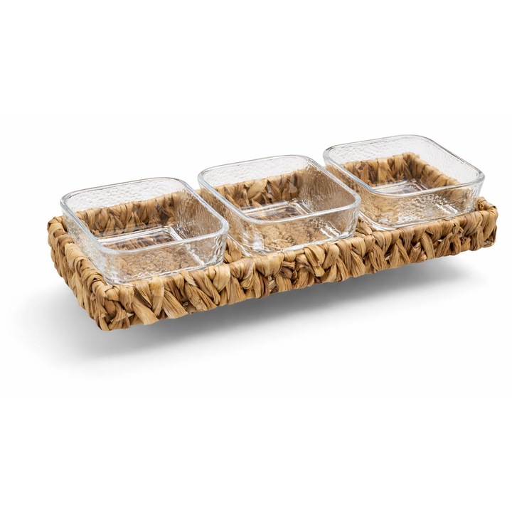 Suport Din Paie Cu 3 Locuri Si Boluri De Sticla