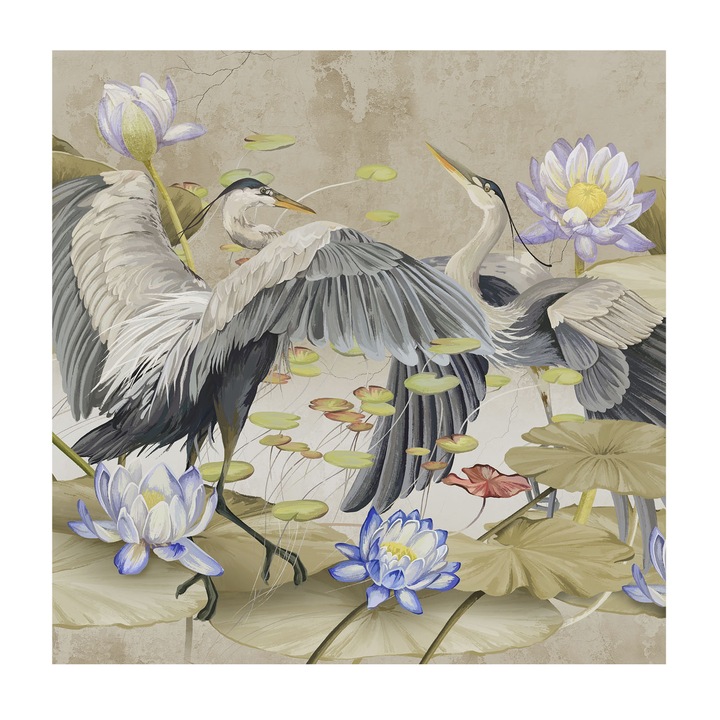 Tapet Vlies De Perete, Tulup, Pasari si crini, Bej, 250 x 250 cm, Vlies, Usor De Instalat, 010100060060000285245