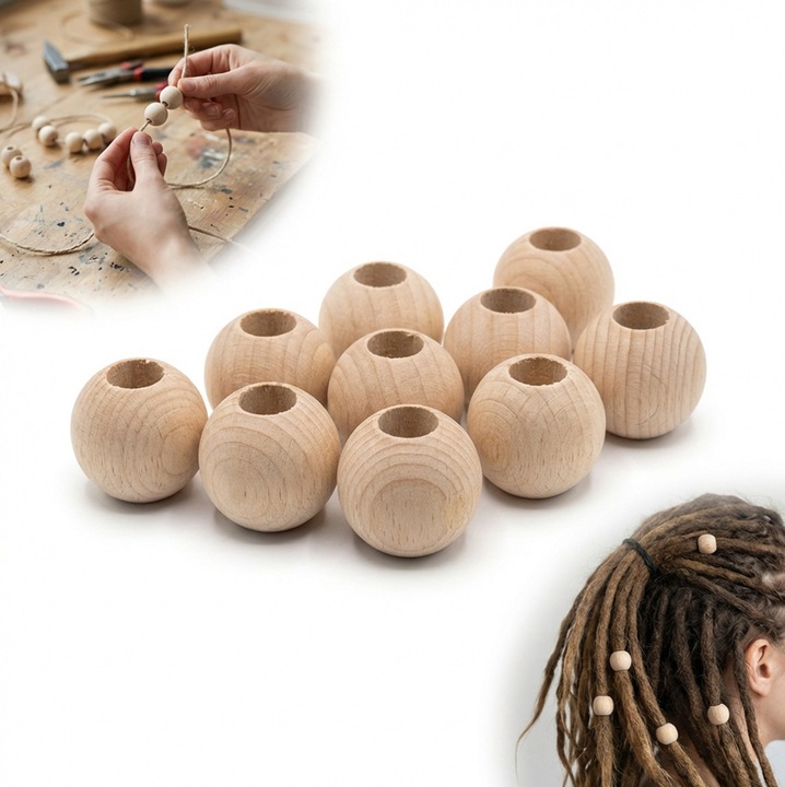 Set de 10 bile din lemn de fag, 3 cm, pentru proiecte DIY si decoratiuni, naturale