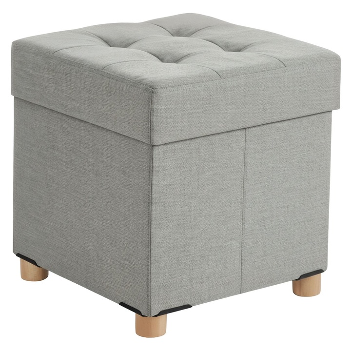 Квадратна табуретка Relaxdays, място за съхранение, от полиестер/MDF, 38 x 38 x 38 см, сива