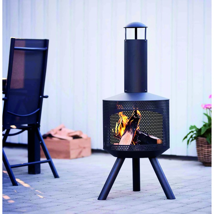 Semineu exterior din fier vopsit Ø 43.5 cm x 114 cm cu protectie scantei