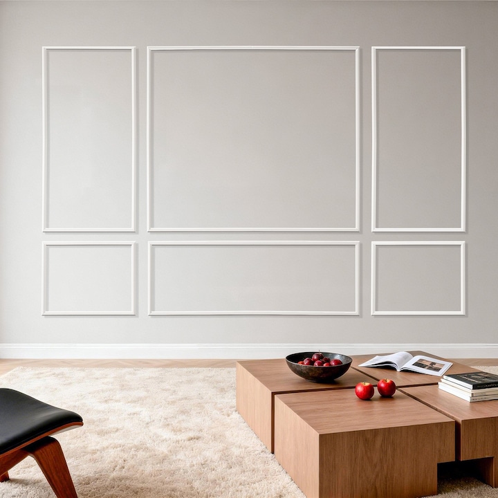 Dekoratív fal lécek, Falburkoló panel készlet, 3 darabos készlet, Könnyű festhető polisztirol, Könnyű szerelés, Belső térre, Méretek 79x160 + 79x61 cm, Fehér