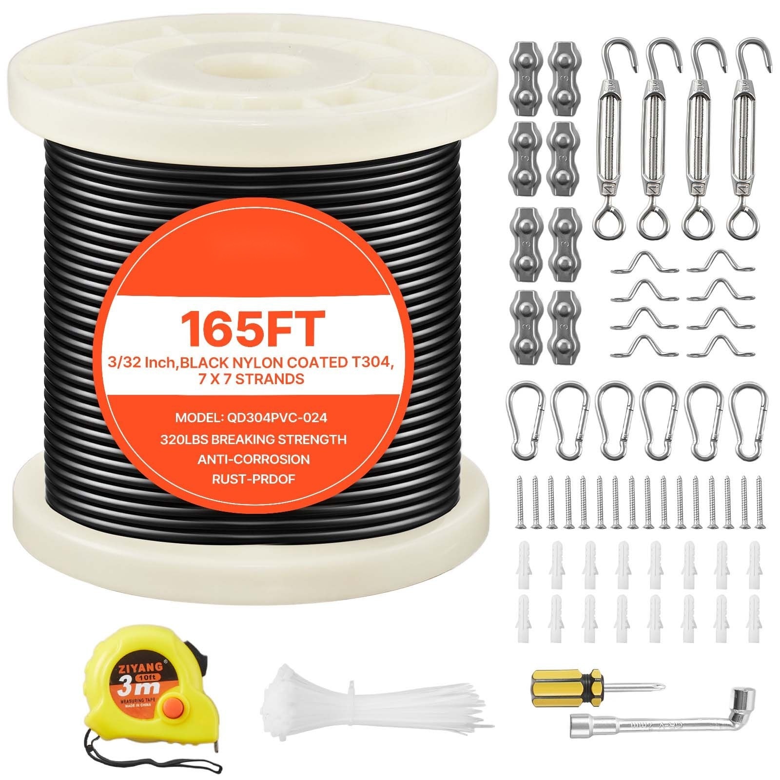 Cablu din otel inoxidabil, Kit, Diametru 2, 38 mm, Lungime 50, 3 m