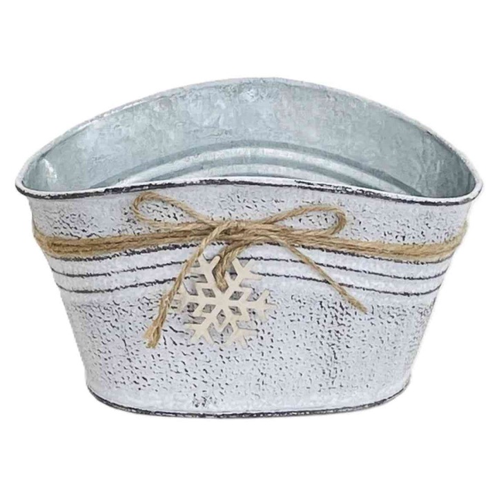 Ghiveci din tablă, bombat, cu decor fulg de nea