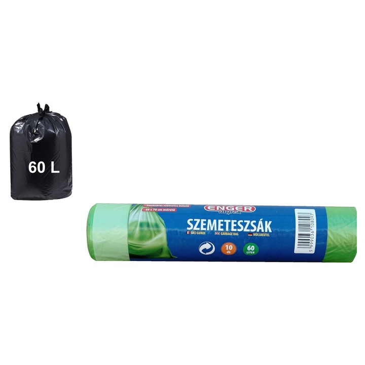 Saci de gunoi Enger cu șnur 60 litri 10 bucăți