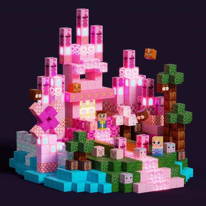 Set 100 Piese Blocuri Magnetice cu Luminos, HESASA, Jucarii STEM Montessori pentru Dezvoltare Sensoriala, Dezvolta coordonarea mana-ochi, Numeroase Posibilitati de Construire, Cuburi Magnetice pentru Copii 3+ Ani, Baieti si Fete, 2x2cm