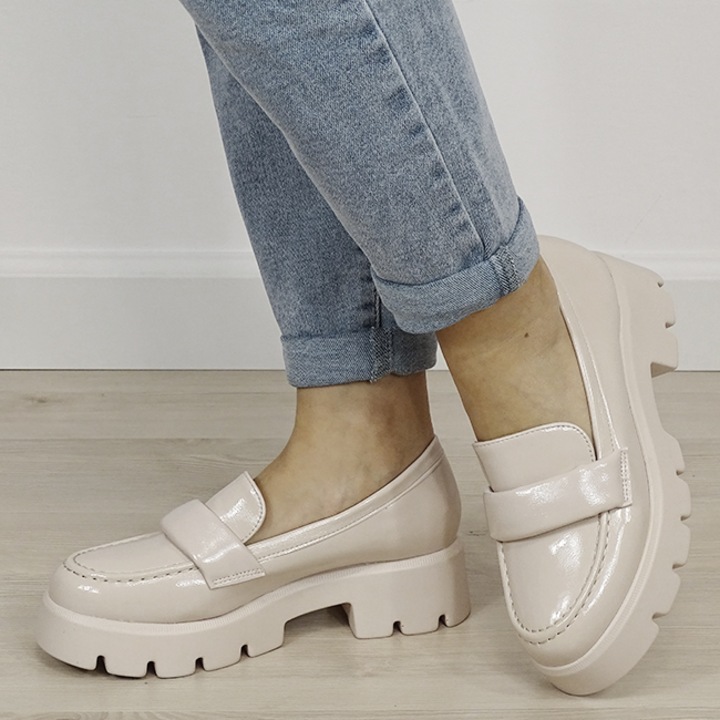 Mocasini bej lacuiti de tip loafers MO-6 01 19340, Bej