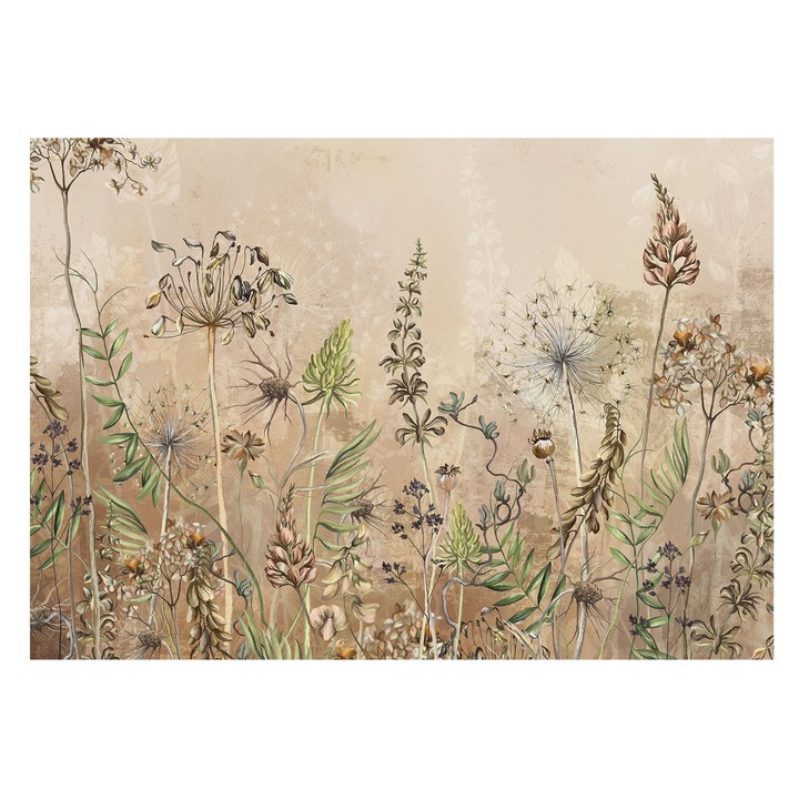 Tapéta Falra, Tulup, Rusztikus virágok, Bézs, 208 x 146 cm, Vlies, Fali Dekoráció, 010100060040000285247