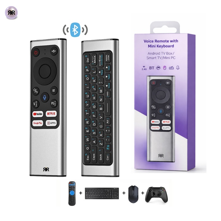 Telecomanda Universala Smart X9 RIR, Mini Tastatura QWERTY incorporata, Air Mouse, Control Vocal, Android TV / Smart TV / PC