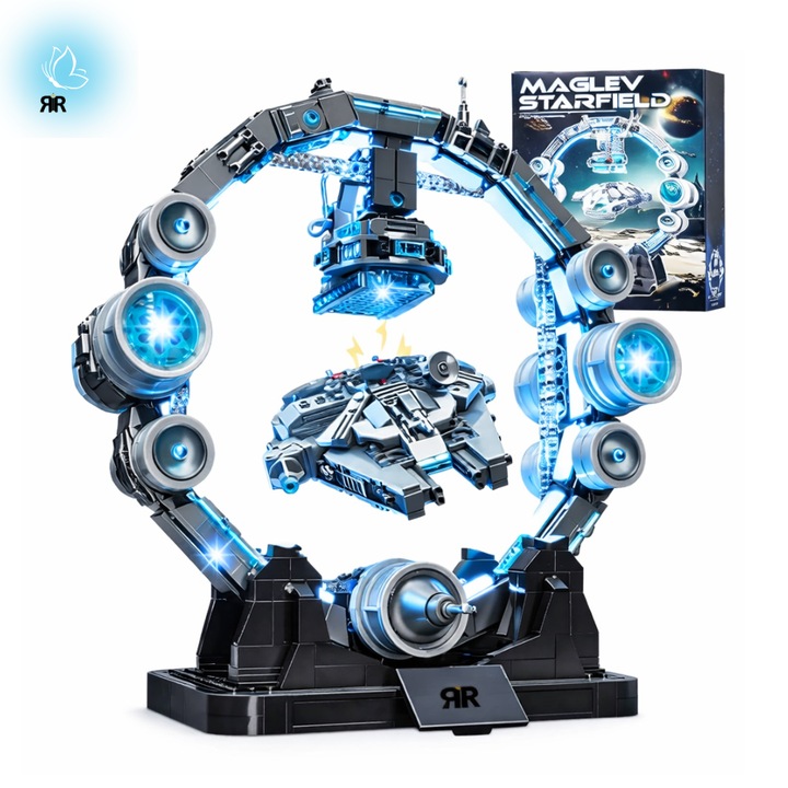 Set de Constructie SF, Nava Spatiala Plutitoare cu Levitare Magnetica MAGLEV STARFIELD by RIR@– LED, 1106+ Piese, Joc Educational, 7+