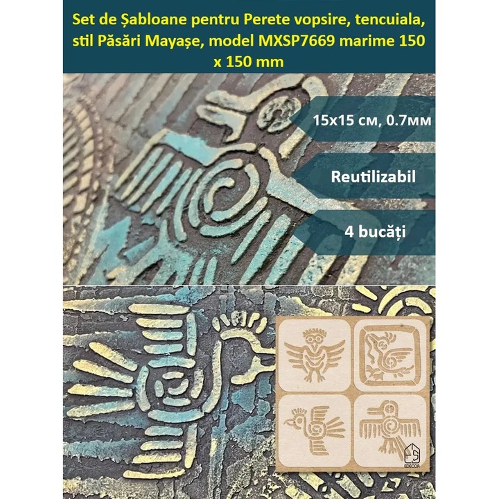 Set de Sabloane pentru Perete vopsire, tencuiala, stil Pasari Mayase, model MXSP7669 marime 150 x 150 mm