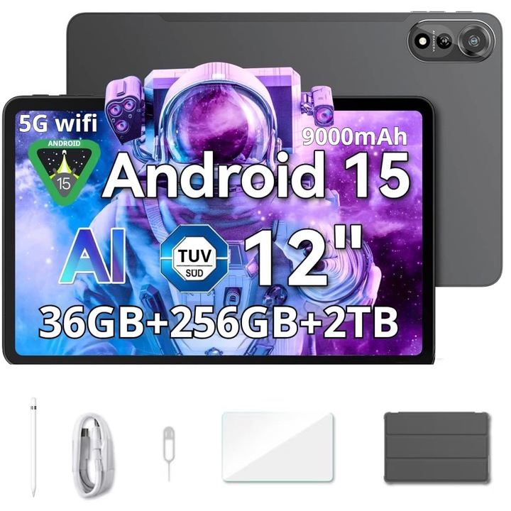 Tableta Blackview MEGA 2, Android 15, 36 GB RAM+256 GB ROM( Expandabil 2TB),12 inchi 2K FHD+, 9000 mAh,13MP+5MP, Stylus, Face ID, WiFi 6, GRI