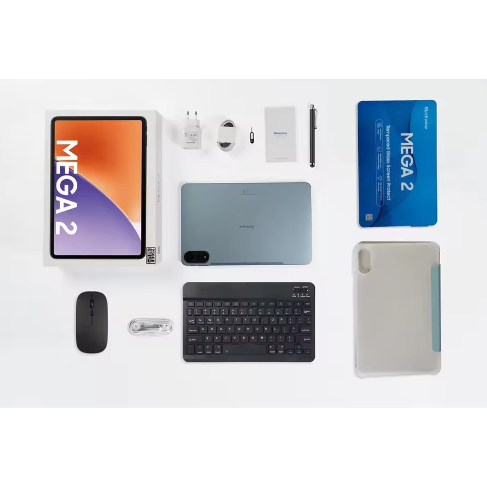 Tableta Blackview MEGA 2, Android 15, 18 GB+ 256 GB, ecran 12" 2K FHD+, 9000 mAh, Stylus, Tastatura inclusa, Dual SIM Standby, Versiunea Setului Combo, Albastru ceresc