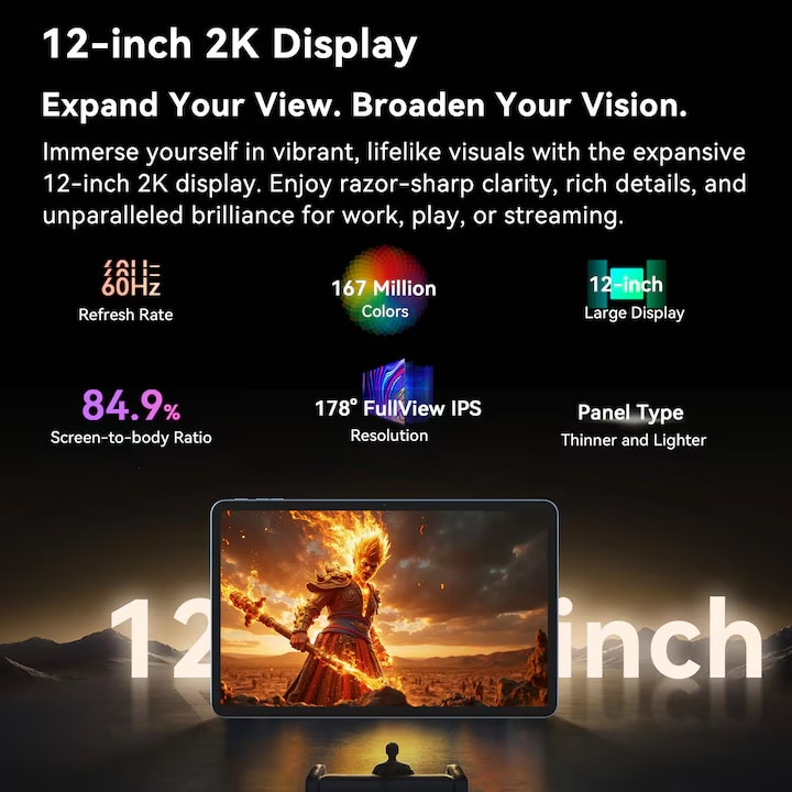 Tableta Blackview MEGA 2, Android 15, 36 GB RAM+256 GB ROM( Expandabil 2TB),12 inchi 2K FHD+, 9000 mAh,13MP+5MP, Stylus, Face ID, WiFi 6, Verde