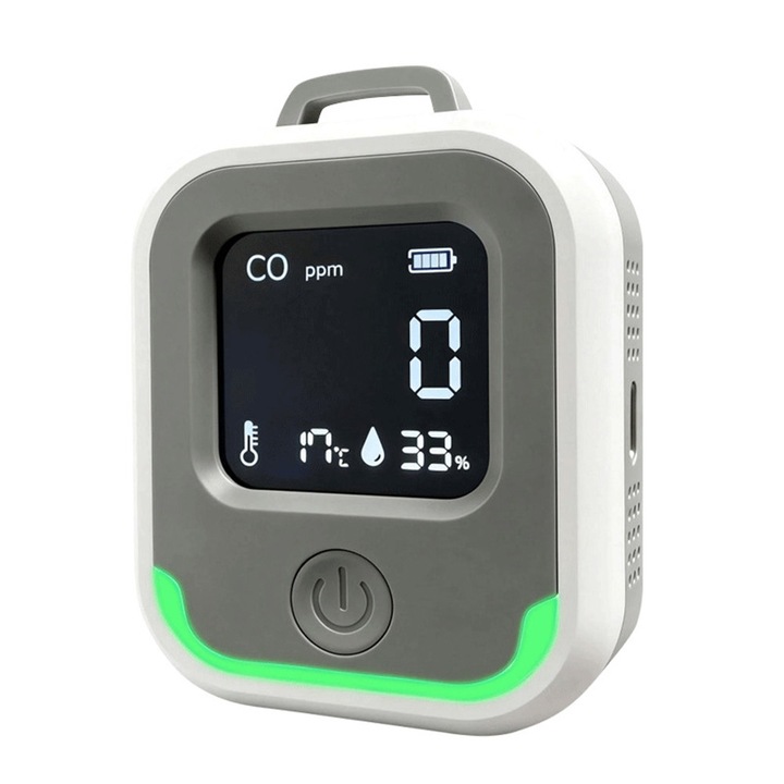 VeniSymlis® Detector portabil de gaz HD-600, detector monoxid de carbon CO, senzor de inalta precizie, alarma audio, vizuala si vibratie, ecran digital, baterie reincarcabila, pentru acasa, camping, masina, calatorii